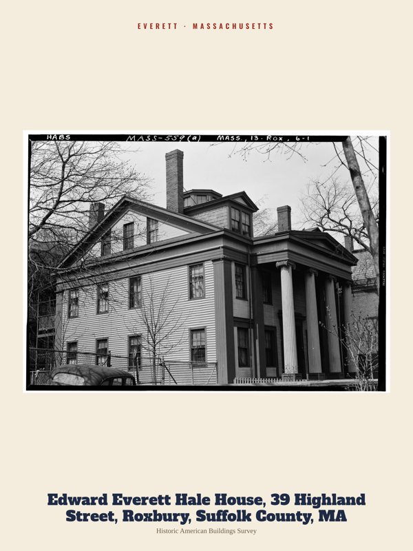 Everett Edward Everett Hale House, 39 Highland Street, Roxbury, Suffolk County, MA Archive Print artwork detail