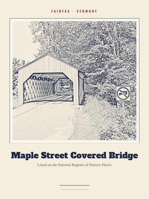 Fairfax Maple Street Covered Bridge Landmark Print artwork detail