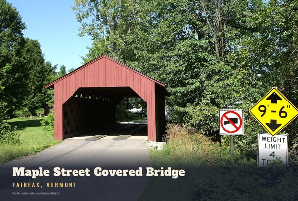Fairfax Maple Street Covered Bridge Postcard artwork detail