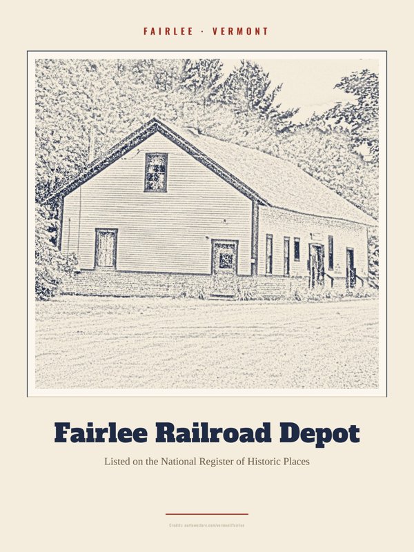 Fairlee Fairlee Railroad Depot Landmark Print artwork detail