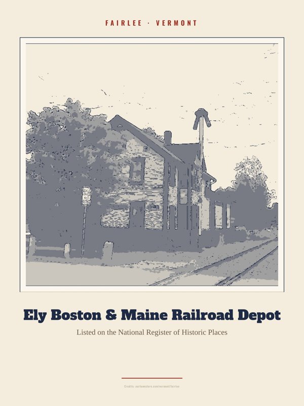 Fairlee Ely Boston & Maine Railroad Depot Landmark Print artwork detail