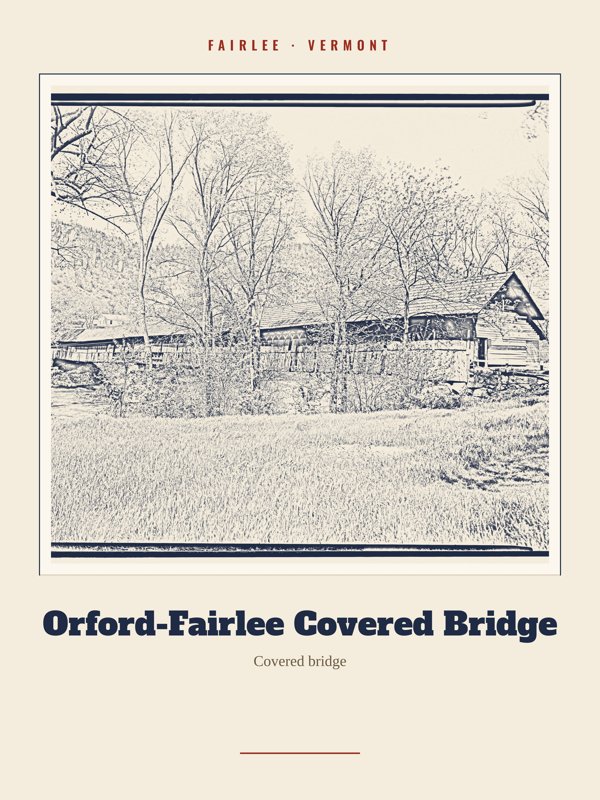 Fairlee Orford-Fairlee Covered Bridge Landmark Print artwork detail