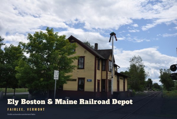 Fairlee Ely Boston & Maine Railroad Depot Postcard artwork detail
