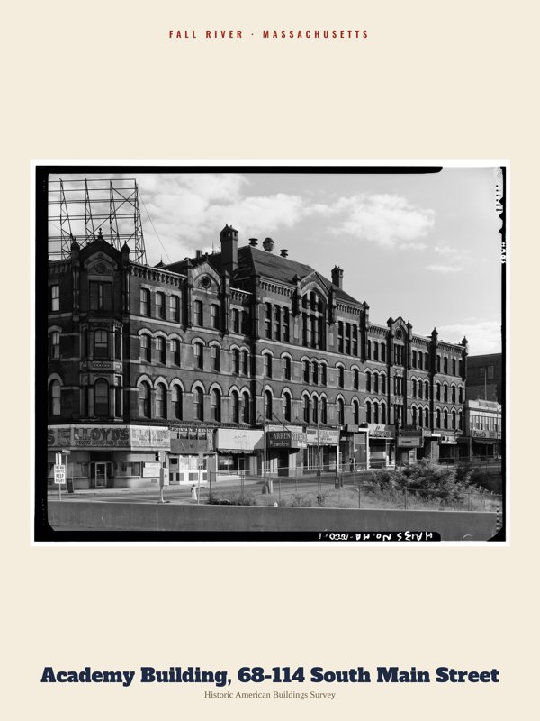 Fall River Academy Building, 68-114 South Main Street Archive Print artwork detail