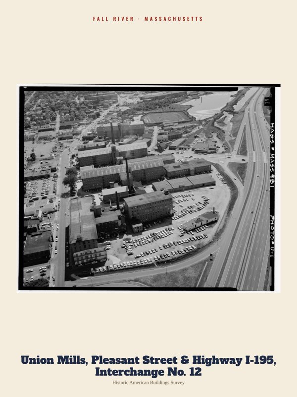 Fall River Union Mills, Pleasant Street & Highway I-195, Interchange No. 12 Archive Print artwork detail