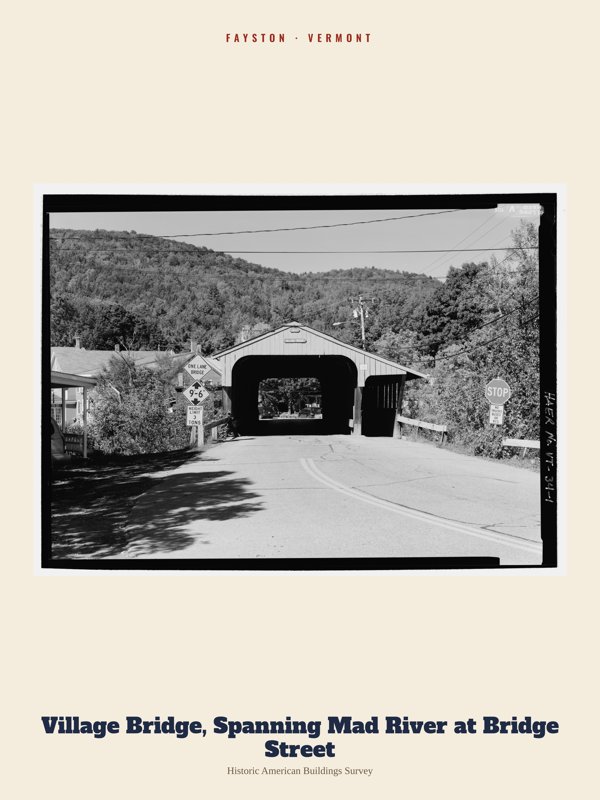 Fayston Village Bridge, Spanning Mad River at Bridge Street Archive Print artwork detail