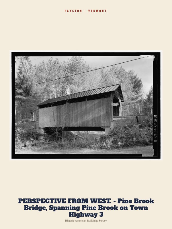 Fayston PERSPECTIVE FROM WEST. - Pine Brook Bridge, Spanning Pine Brook on Town Highway 3 Archive Print artwork detail