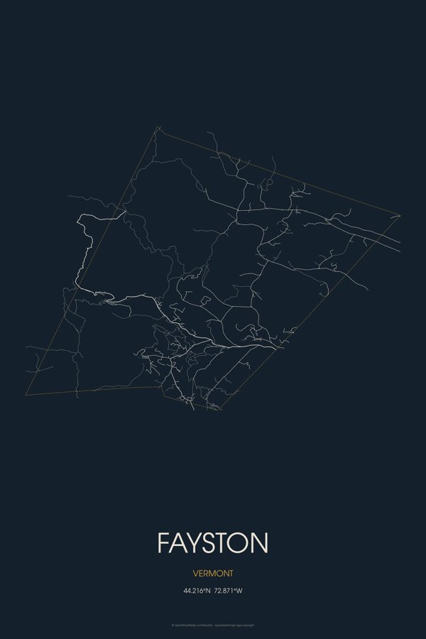 Fayston Map Throw Pillow artwork detail