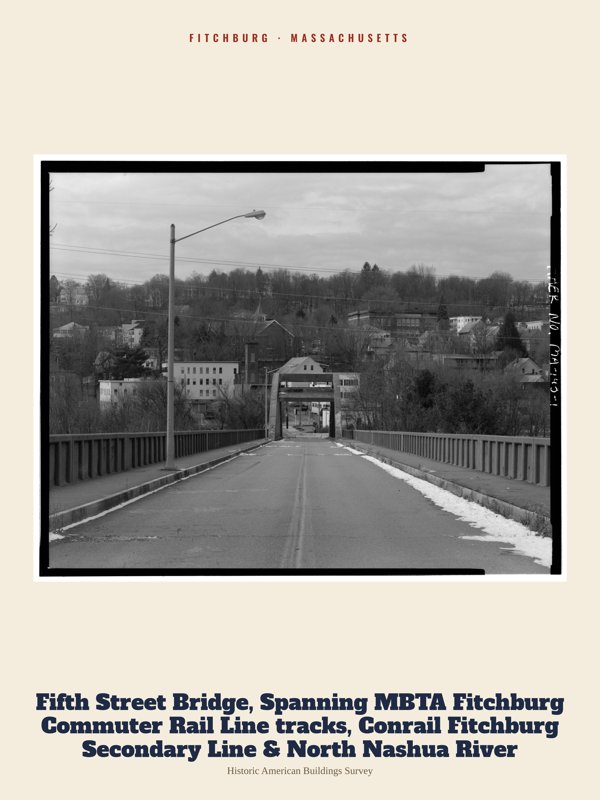 Fitchburg Fifth Street Bridge, Spanning MBTA Fitchburg Commuter Rail Line tracks, Conrail Fitchburg Secondary Line & North Nashua River Archive Print artwork detail