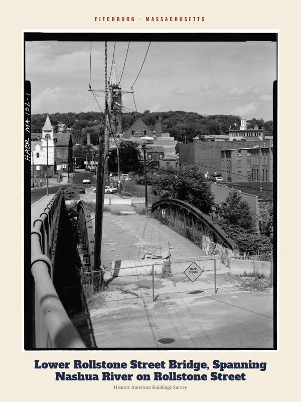 Fitchburg Lower Rollstone Street Bridge, Spanning Nashua River on Rollstone Street Archive Print artwork detail