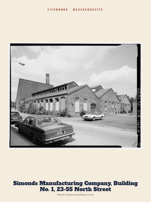 Fitchburg Simonds Manufacturing Company, Building No. 1, 23-55 North Street Archive Print artwork detail