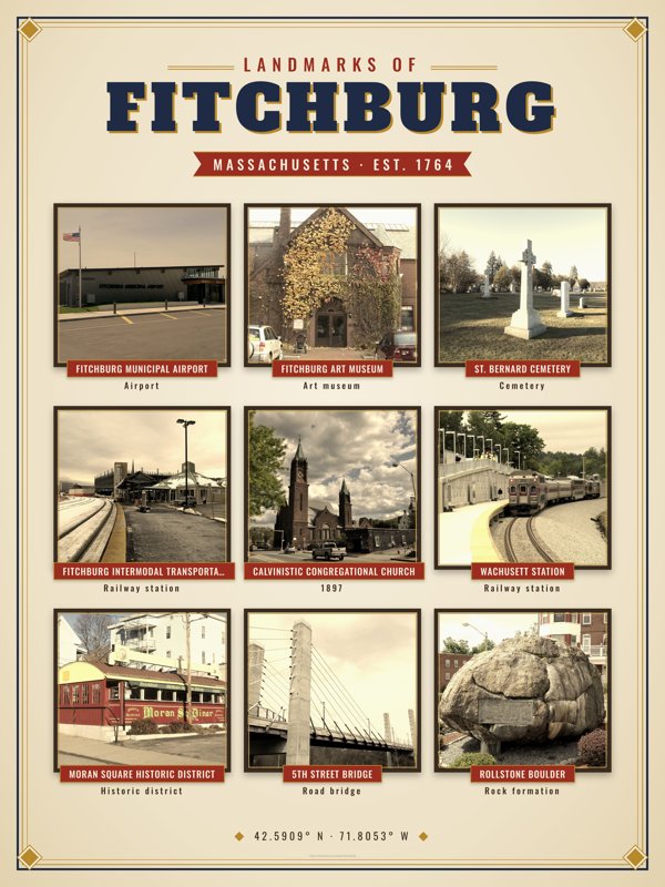 Fitchburg Landmarks Photo Poster artwork detail