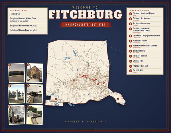 Fitchburg Map Placemat artwork detail