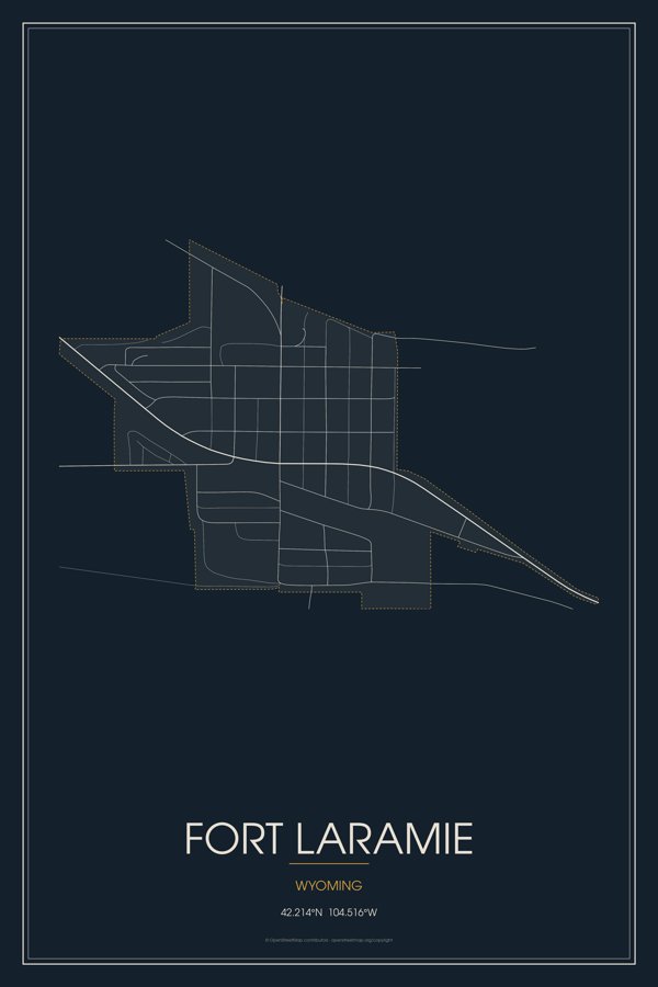 Fort Laramie Street Map Poster · Midnight artwork detail