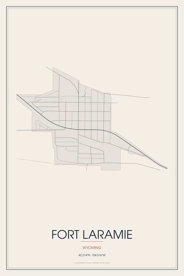 Fort Laramie Street Map Poster · Linen artwork detail