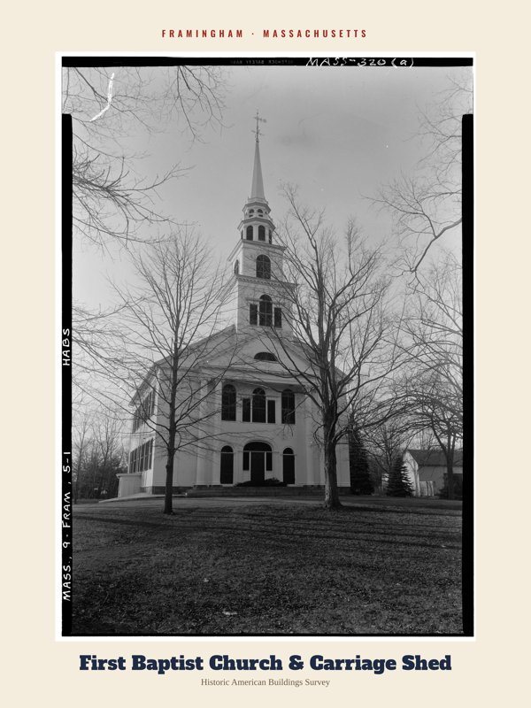 Framingham First Baptist Church & Carriage Shed Archive Print artwork detail