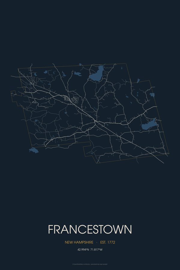 Francestown Street Map Poster · Midnight artwork detail