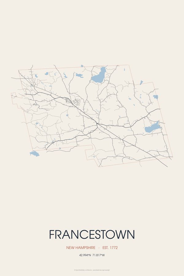 Francestown Street Map Poster · Linen artwork detail