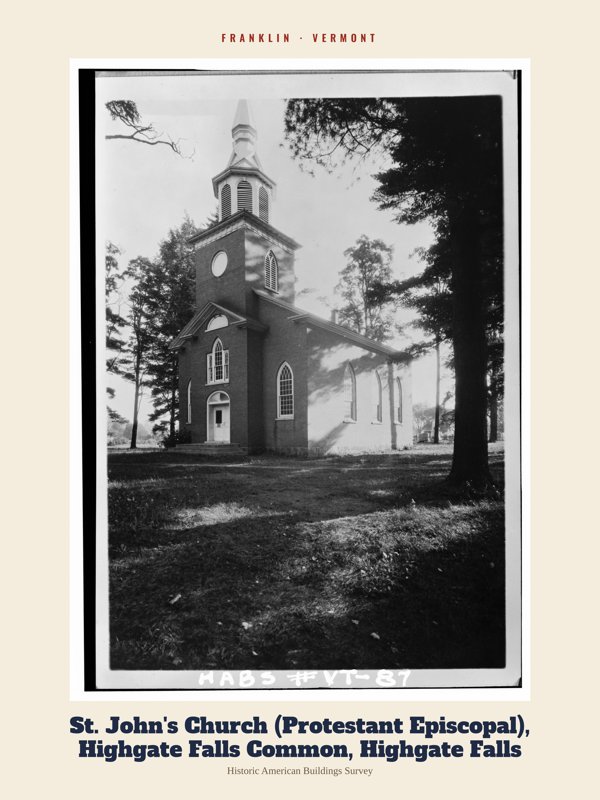 Franklin St. John's Church (Protestant Episcopal), Highgate Falls Common, Highgate Falls Archive Print artwork detail