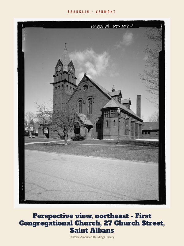 Franklin Perspective view, northeast - First Congregational Church, 27 Church Street, Saint Albans Archive Print artwork detail