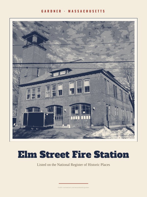 Gardner Elm Street Fire Station Landmark Print artwork detail