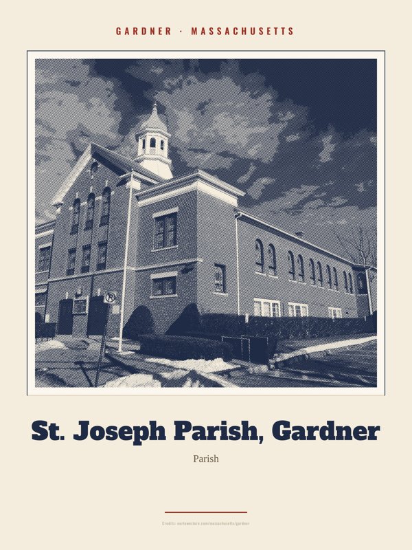 Gardner St. Joseph Parish, Gardner Landmark Print artwork detail