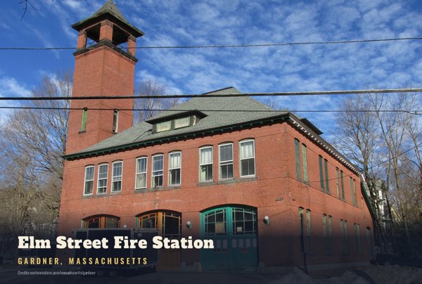 Gardner Elm Street Fire Station Postcard artwork detail