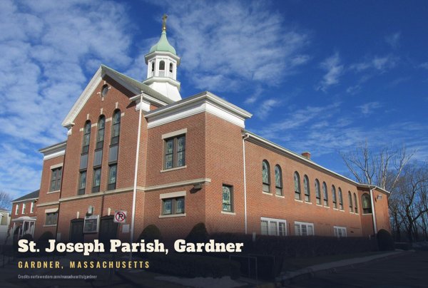 Gardner St. Joseph Parish, Gardner Postcard artwork detail