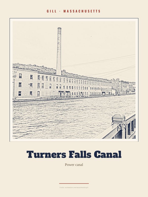 Gill Turners Falls Canal Landmark Print artwork detail