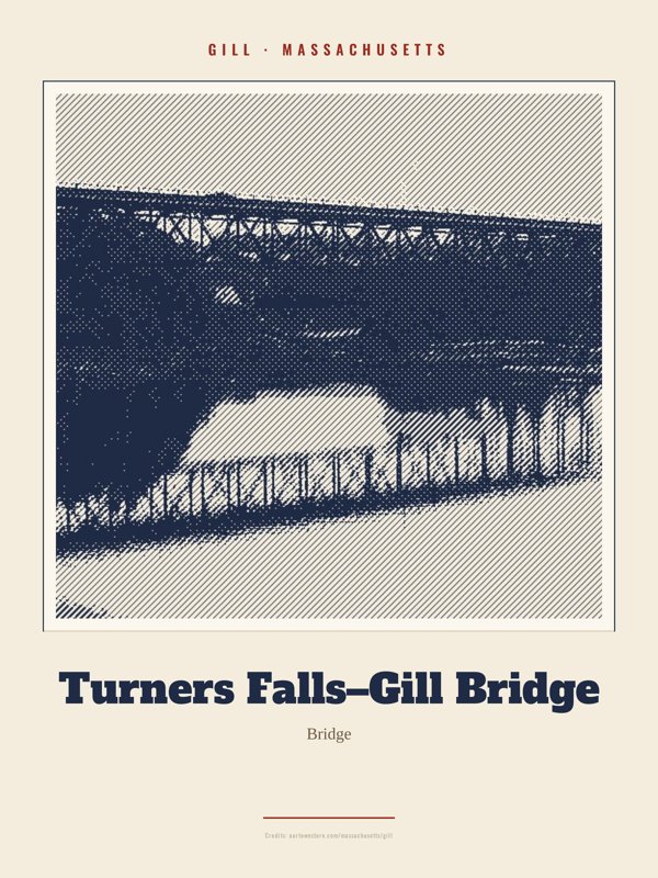 Gill Turners Falls–Gill Bridge Landmark Print artwork detail