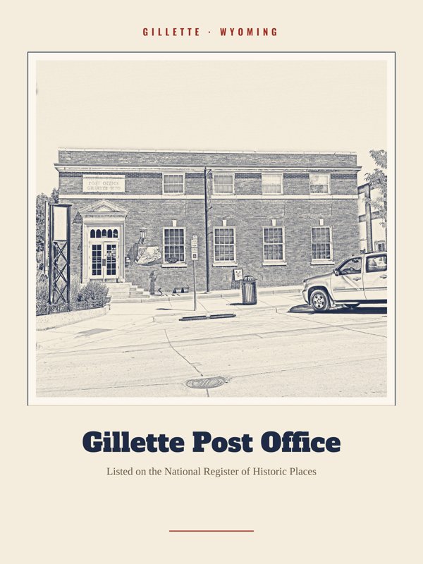 Gillette Gillette Post Office Landmark Print artwork detail