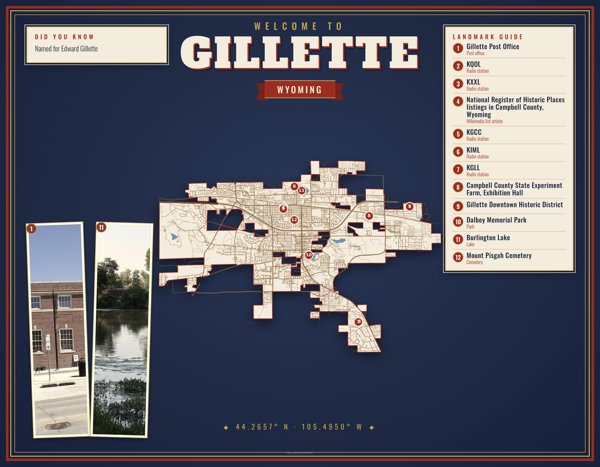 Gillette Map Placemat artwork detail