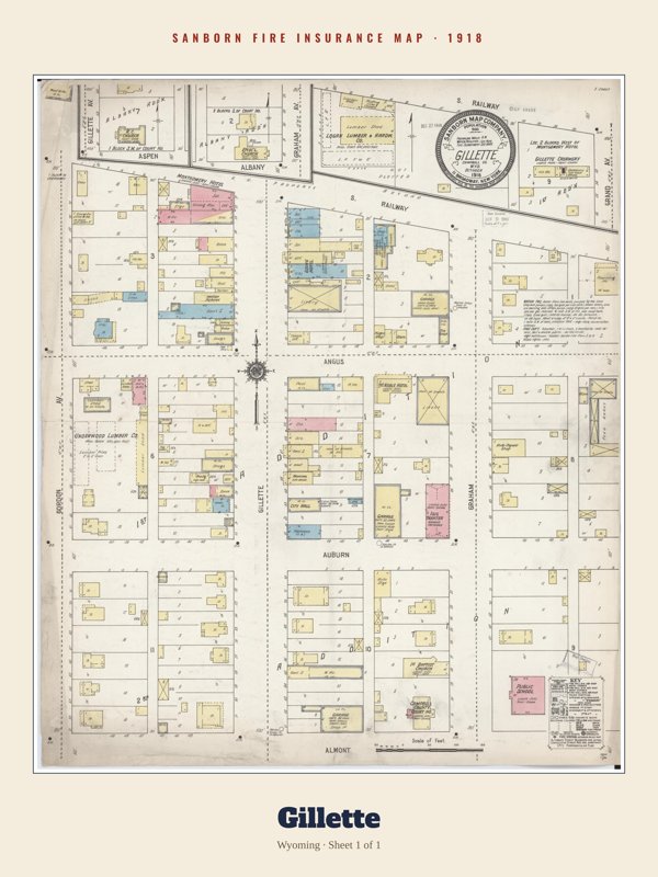 Gillette Sanborn Map Print artwork detail