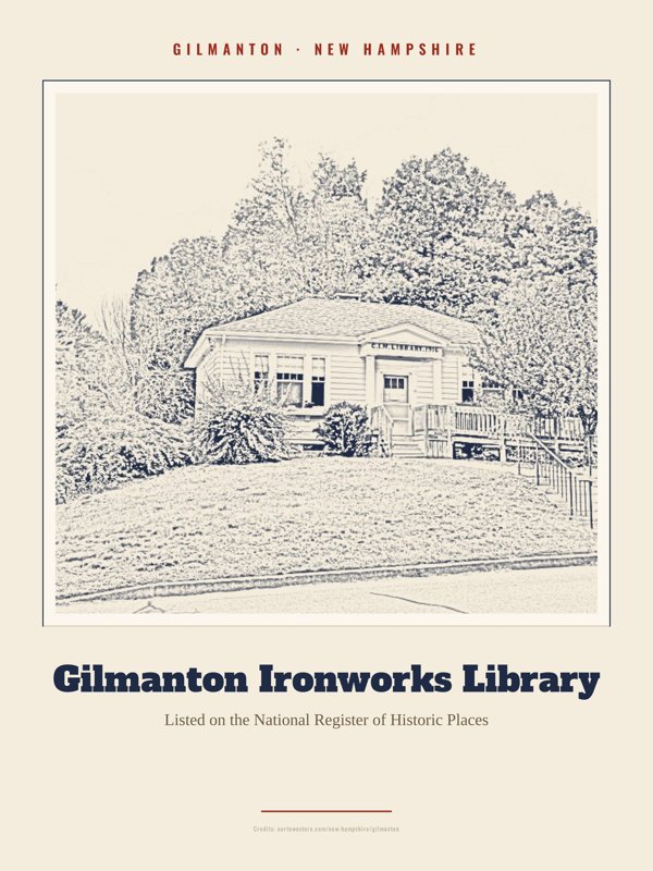 Gilmanton Gilmanton Ironworks Library Landmark Print artwork detail