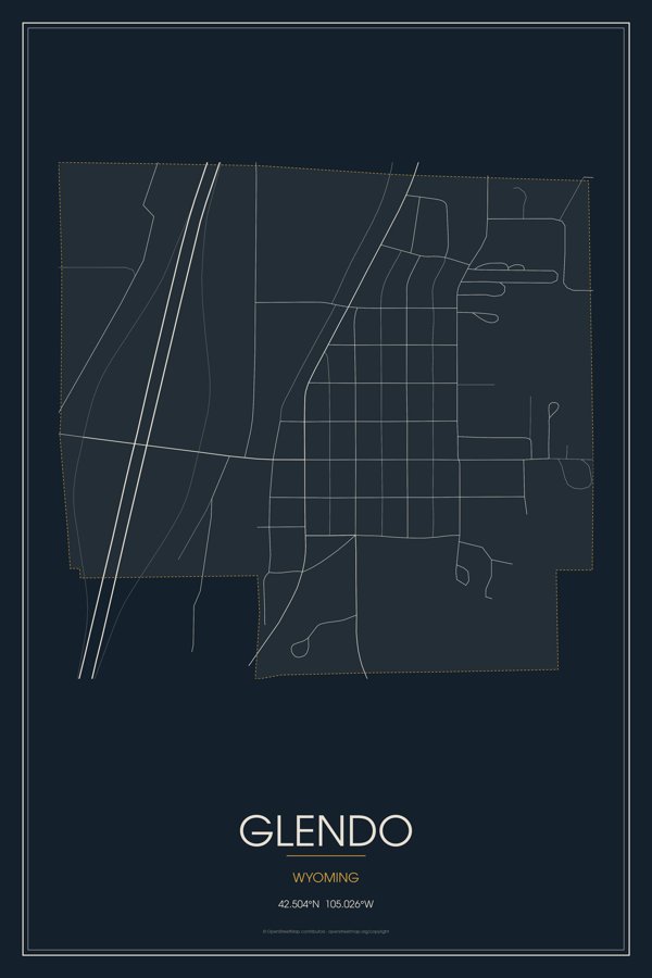 Glendo Street Map Poster · Midnight artwork detail