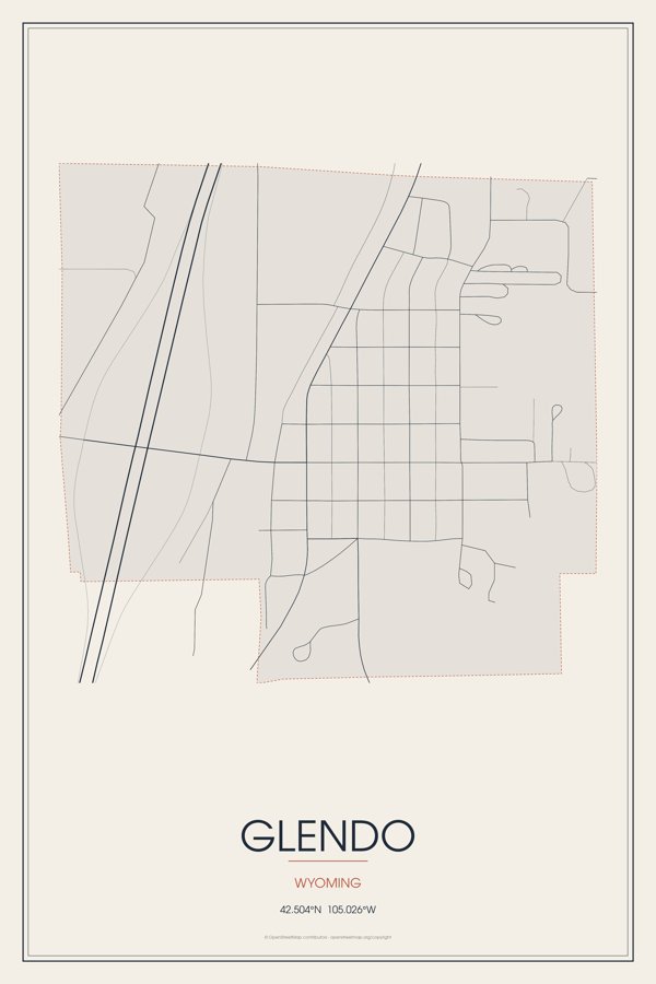 Glendo Street Map Poster · Linen artwork detail