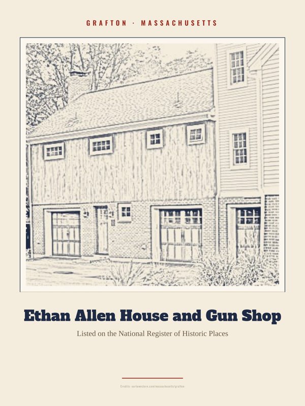 Grafton Ethan Allen House and Gun Shop Landmark Print artwork detail