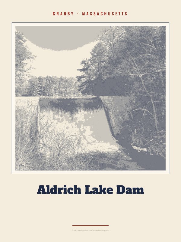 Granby Aldrich Lake Dam Landmark Print artwork detail