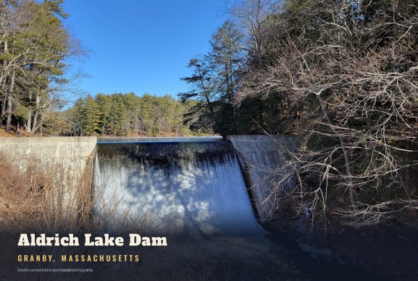 Granby Aldrich Lake Dam Postcard artwork detail