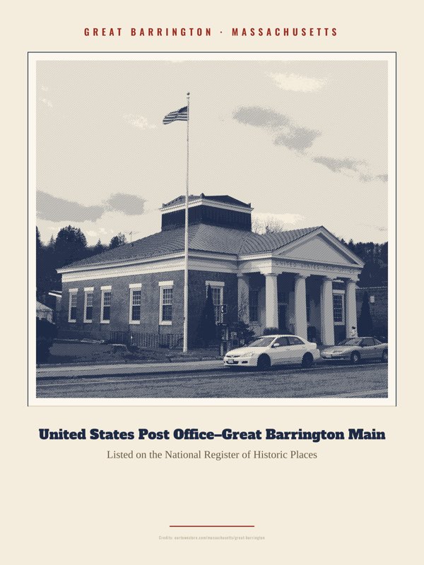 Great Barrington United States Post Office–Great Barrington Main Landmark Print artwork detail