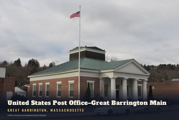 Great Barrington United States Post Office–Great Barrington Main Postcard artwork detail
