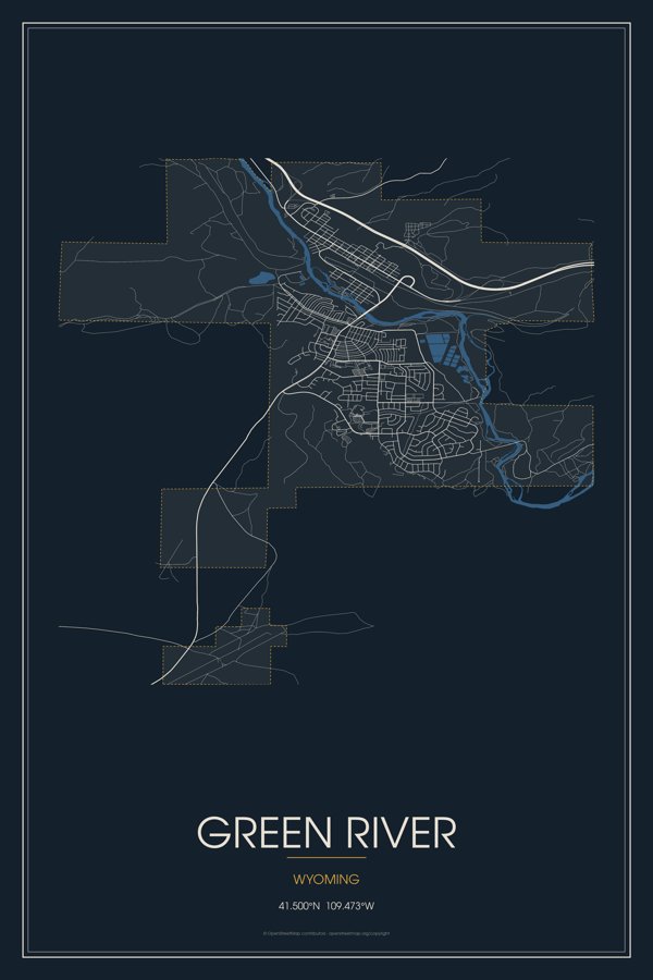 Green River Street Map Poster · Midnight artwork detail