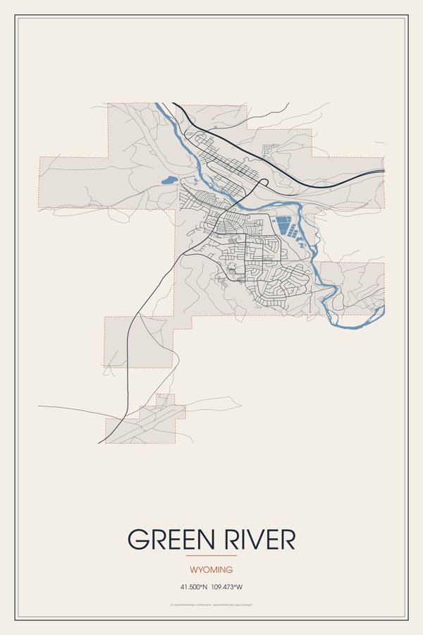 Green River Street Map Poster · Linen artwork detail