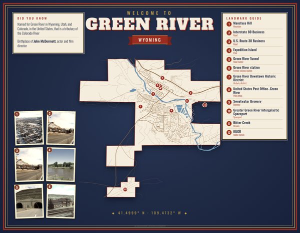Green River Map Placemat artwork detail