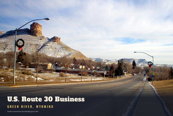 Green River U.S. Route 30 Business Postcard artwork detail