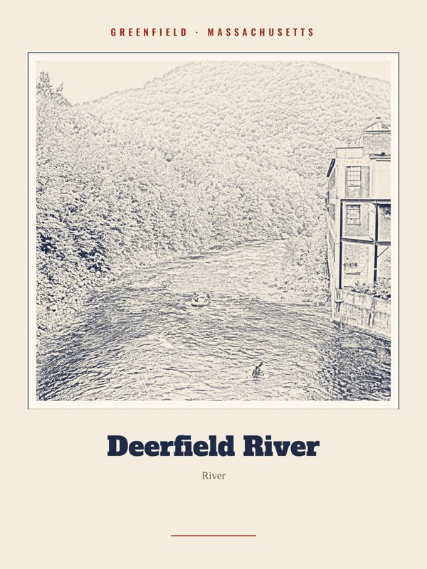 Greenfield Deerfield River Landmark Print artwork detail