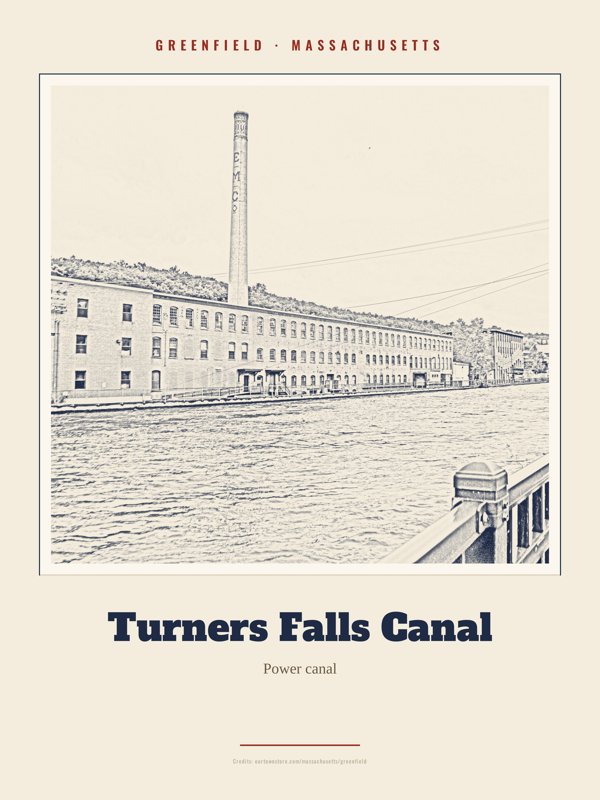 Greenfield Turners Falls Canal Landmark Print artwork detail