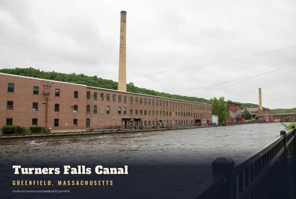 Greenfield Turners Falls Canal Postcard artwork detail