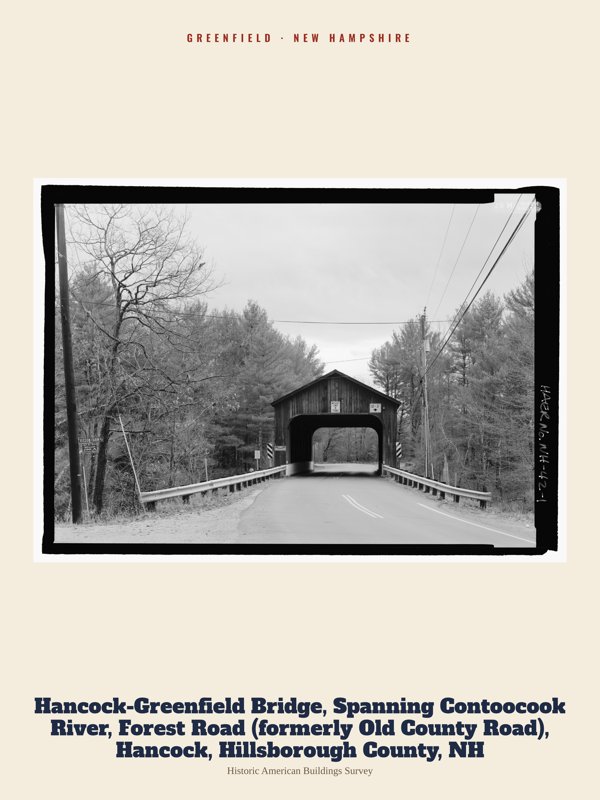 Greenfield Hancock-Greenfield Bridge, Spanning Contoocook River, Forest Road (formerly Old County Road), Hancock, Hillsborough County, NH Archive Print artwork detail