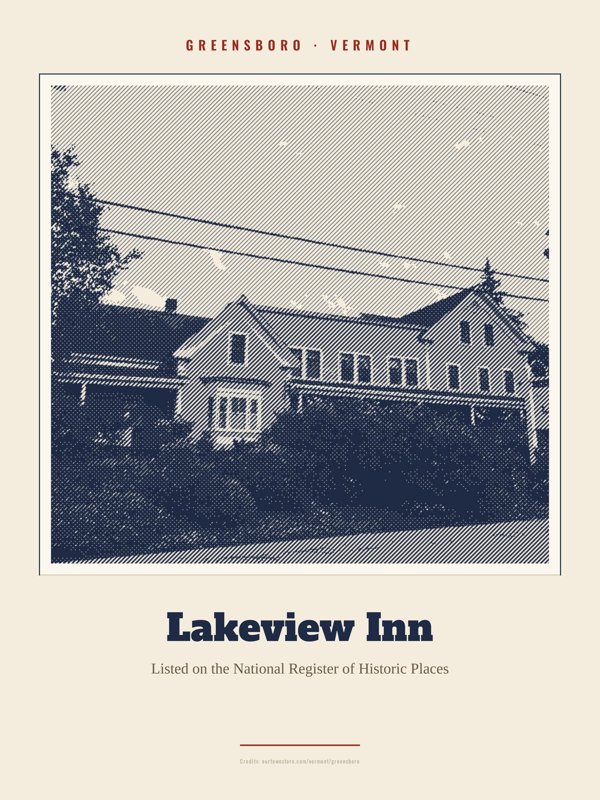 Greensboro Lakeview Inn Landmark Print artwork detail